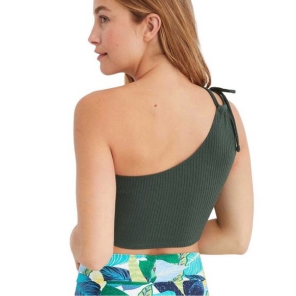 One-Shoulder Ribbed Green Top - Picture 2 of 6